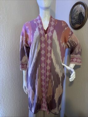 Peruvian Connection Pink Purple Cream Patterned Long Cardigan